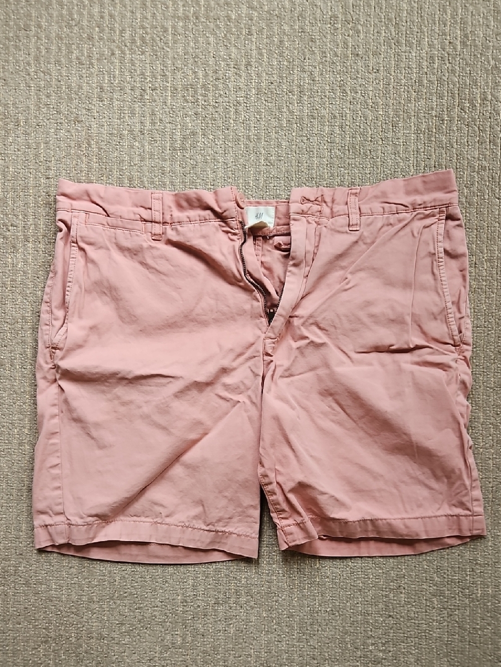 H&M Men's Dusty Pink Flat-Front Cotton Shorts 5in Inseam